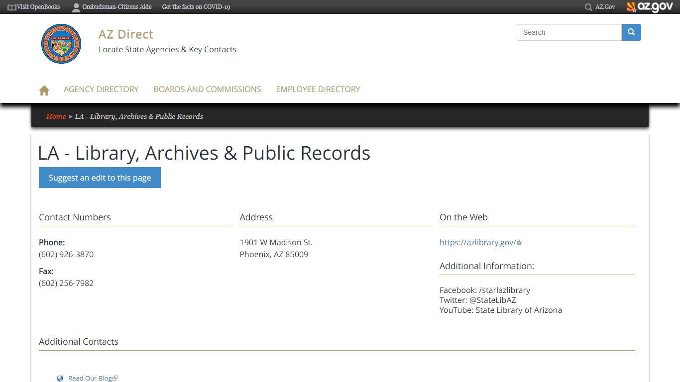 LA - Library, Archives & Public Records | AZ Direct