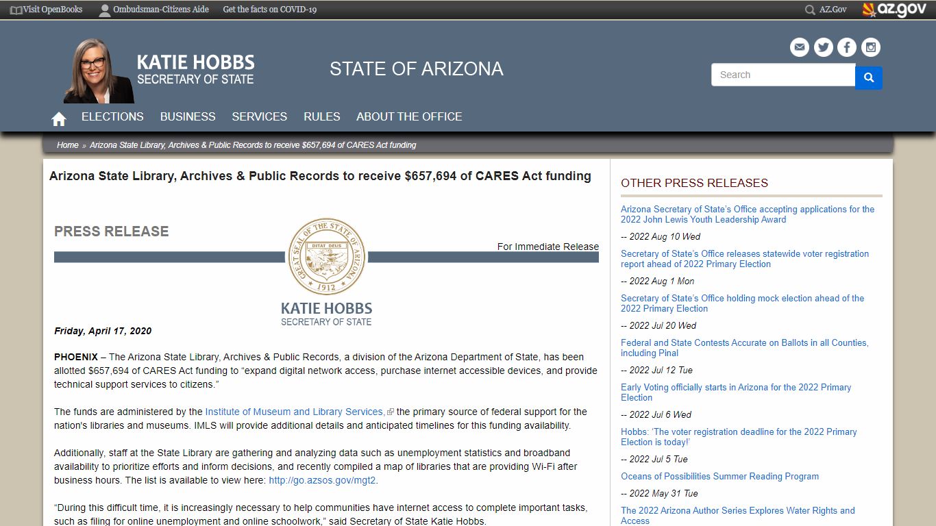 Arizona State Library, Archives & Public Records to ...